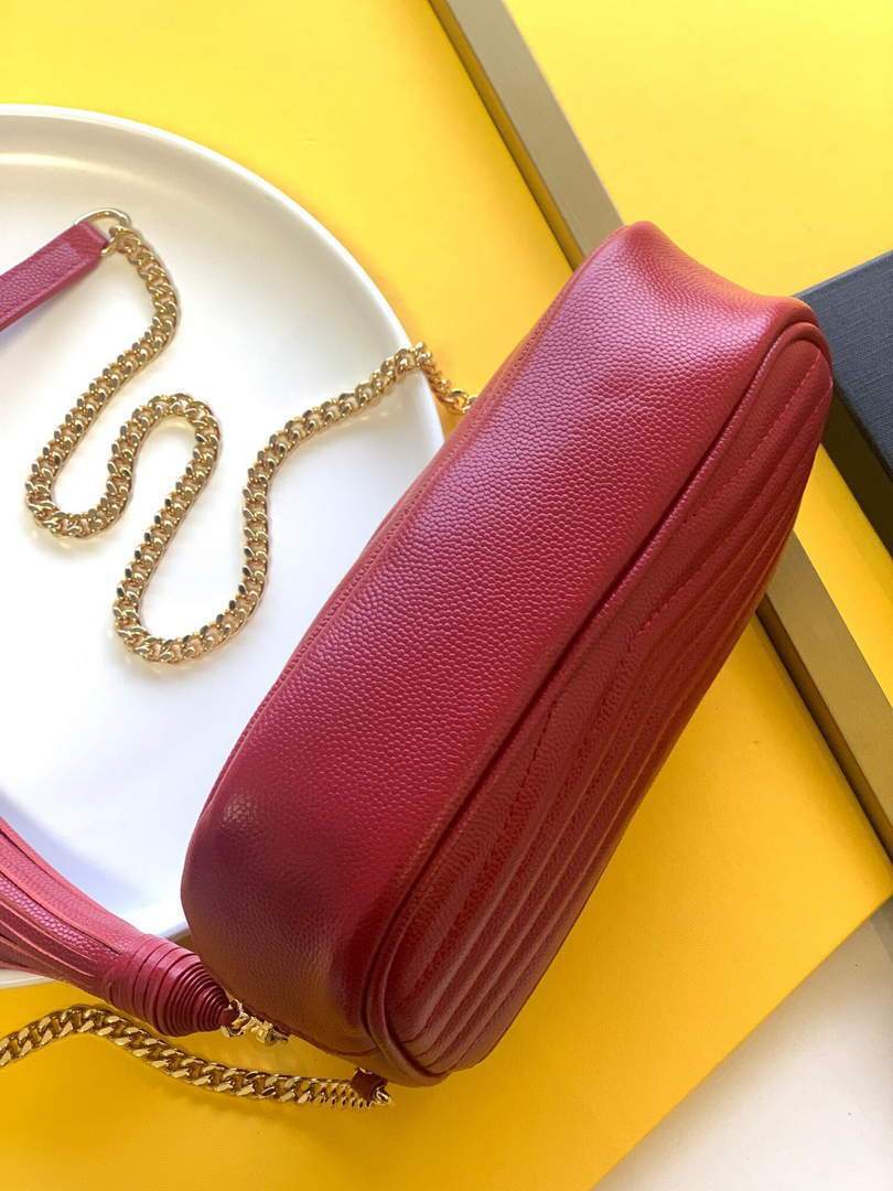YSL 585040 Lou Mini Camera Bag in Black Matelasse Leather Red