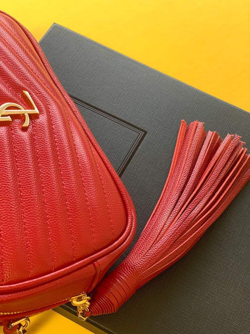 YSL 585040 Lou Mini Camera Bag in Black Matelasse Leather Red