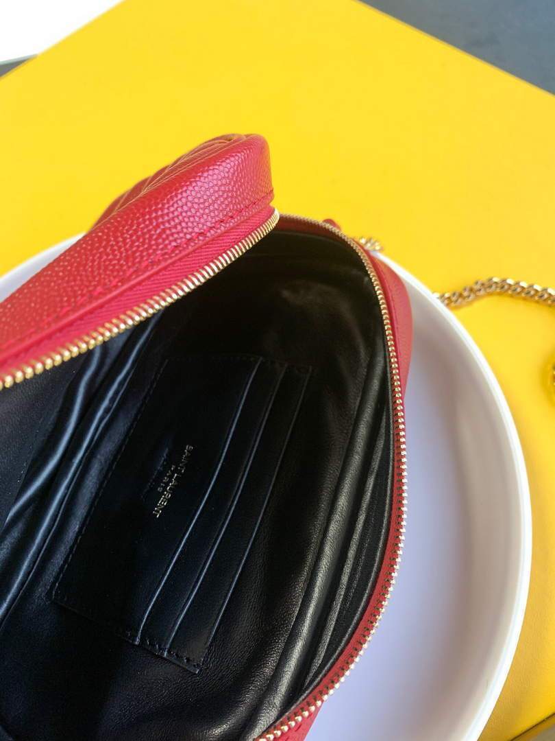 YSL 585040 Lou Mini Camera Bag in Black Matelasse Leather Red