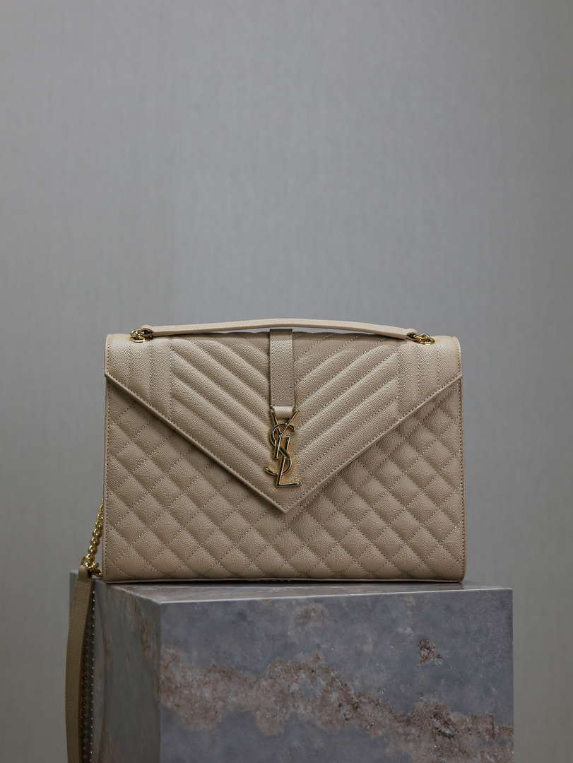 YSL 600166 Envelope Large In Quilted Grain De Poudre Embossed Aprioct Leather