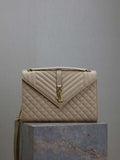 YSL 600166 Envelope Large In Quilted Grain De Poudre Embossed Aprioct Leather