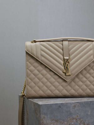 YSL 600166 Envelope Large In Quilted Grain De Poudre Embossed Aprioct Leather - Default Title - View 3