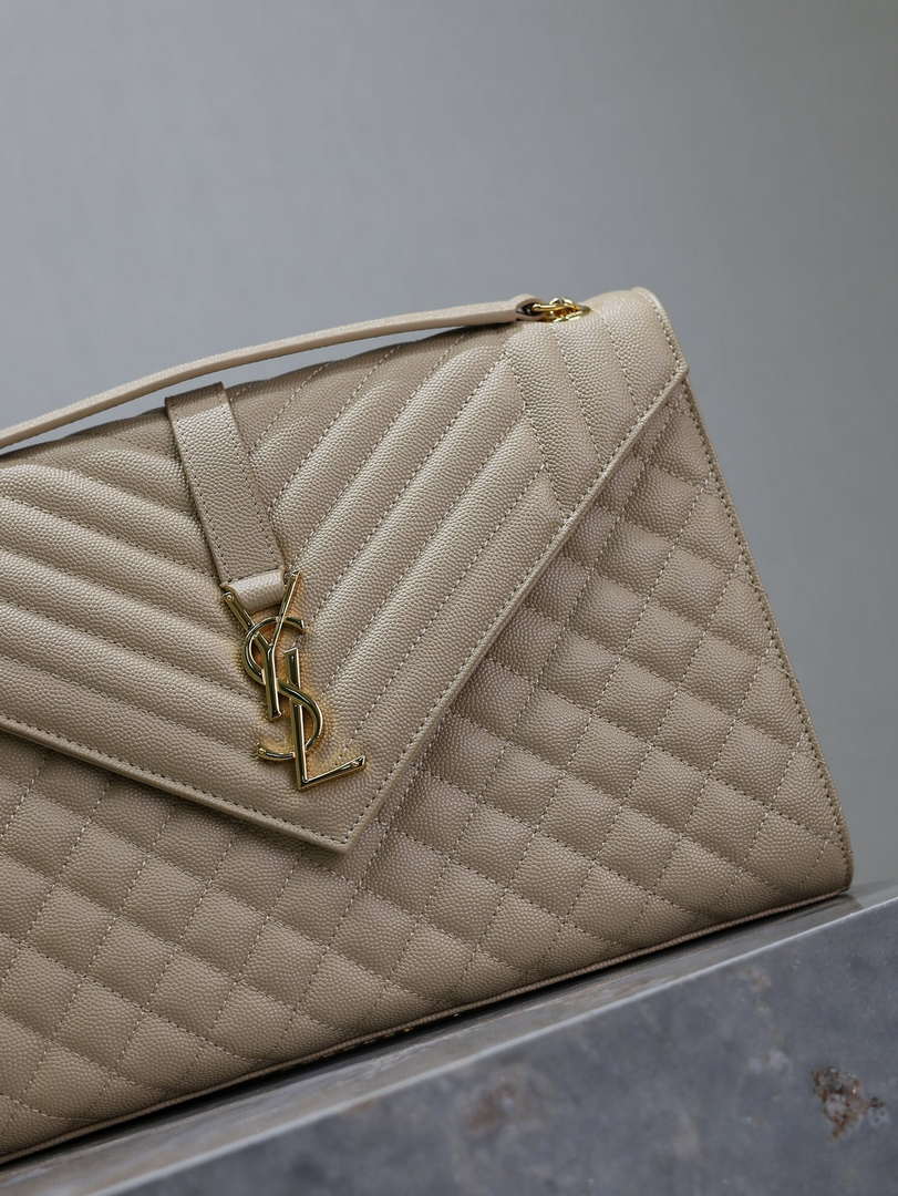 YSL 600166 Envelope Large In Quilted Grain De Poudre Embossed Aprioct Leather