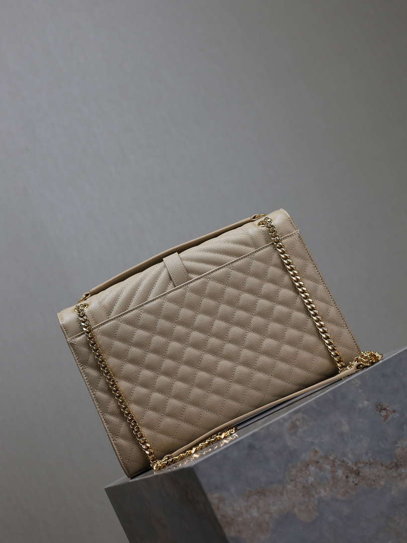 YSL 600166 Envelope Large In Quilted Grain De Poudre Embossed Aprioct Leather