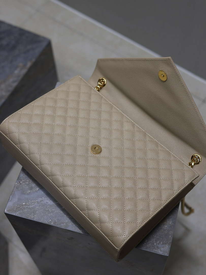 YSL 600166 Envelope Large In Quilted Grain De Poudre Embossed Aprioct Leather