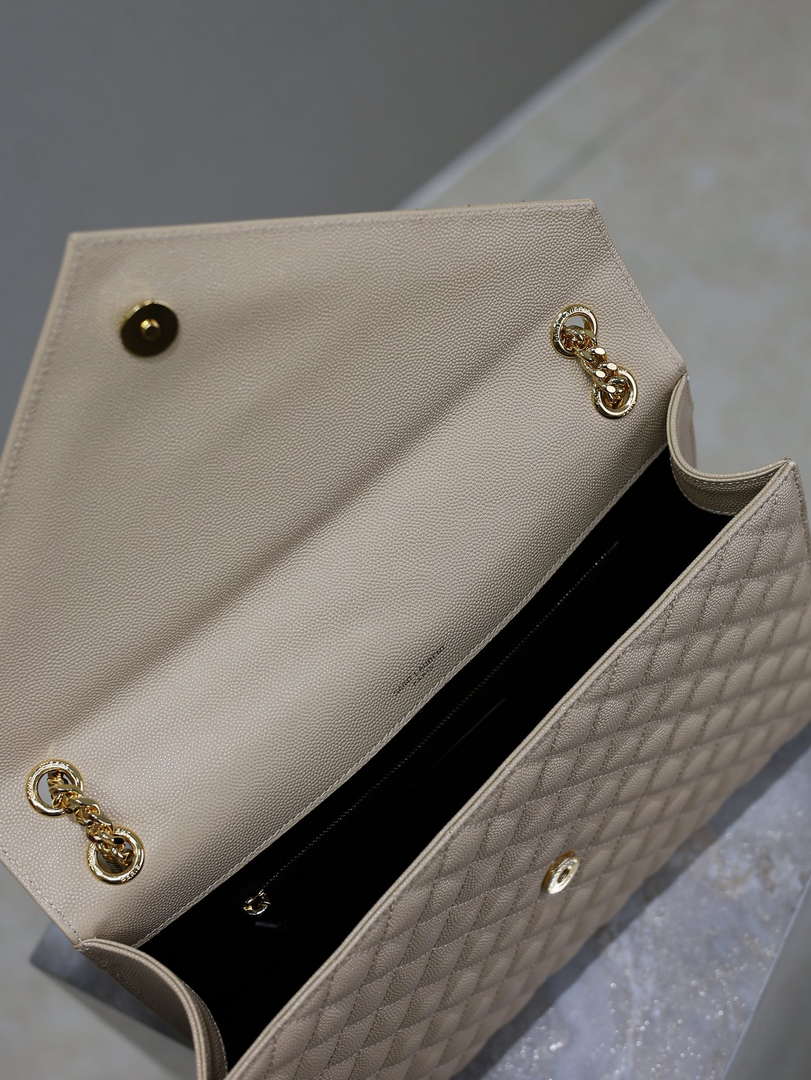 YSL 600166 Envelope Large In Quilted Grain De Poudre Embossed Aprioct Leather