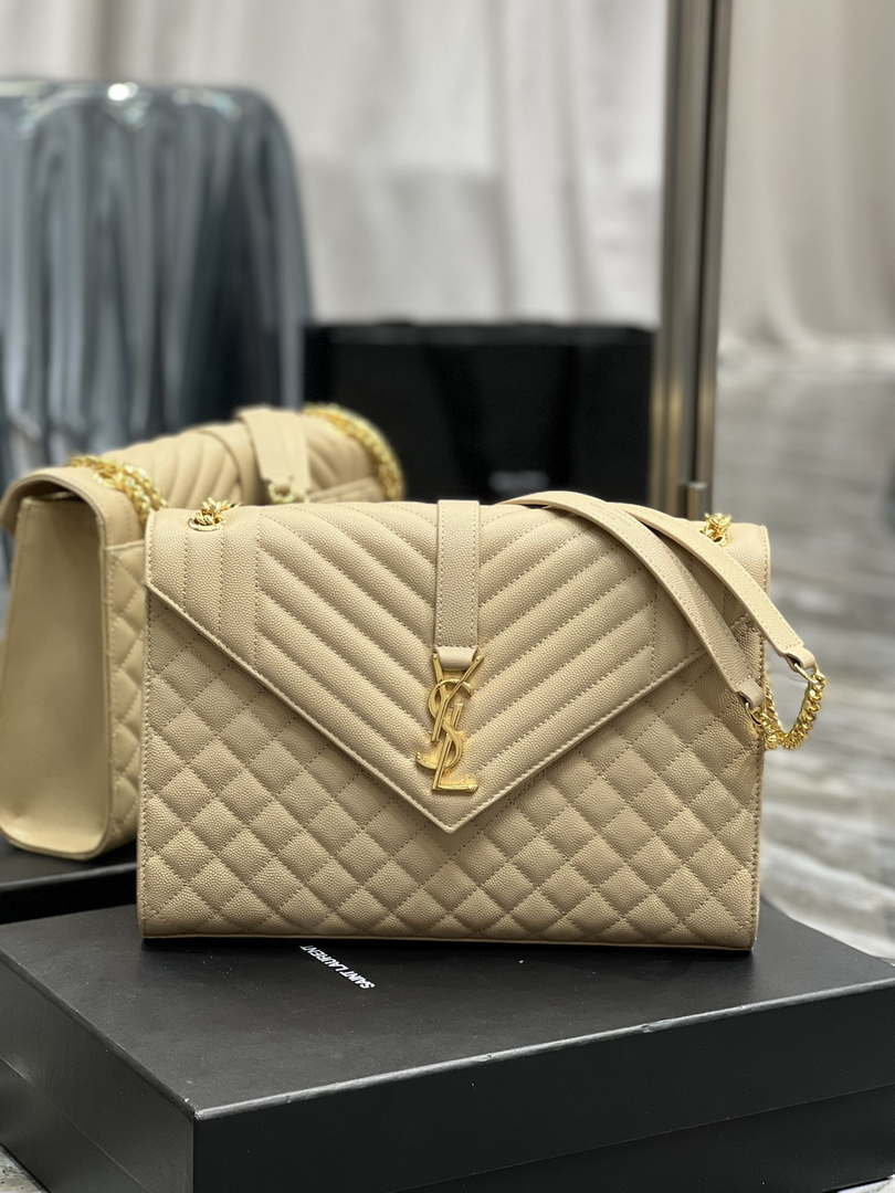 YSL 600166 Envelope Large In Quilted Grain De Poudre Embossed Leather Apricot - Default Title - View 1