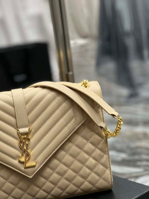 YSL 600166 Envelope Large In Quilted Grain De Poudre Embossed Leather Apricot - Default Title - View 3