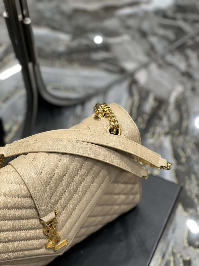 YSL 600166 Envelope Large In Quilted Grain De Poudre Embossed Leather Apricot