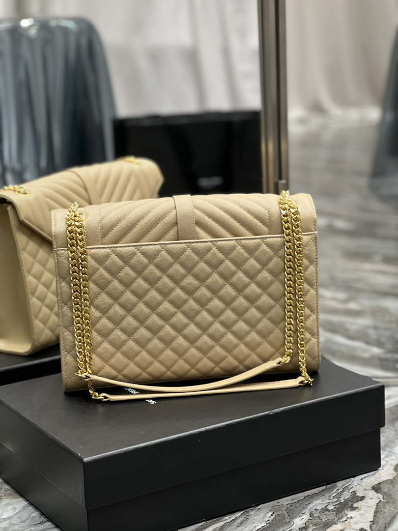 YSL 600166 Envelope Large In Quilted Grain De Poudre Embossed Leather Apricot - Default Title - View 6