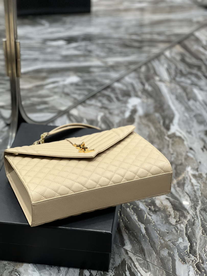 YSL 600166 Envelope Large In Quilted Grain De Poudre Embossed Leather Apricot