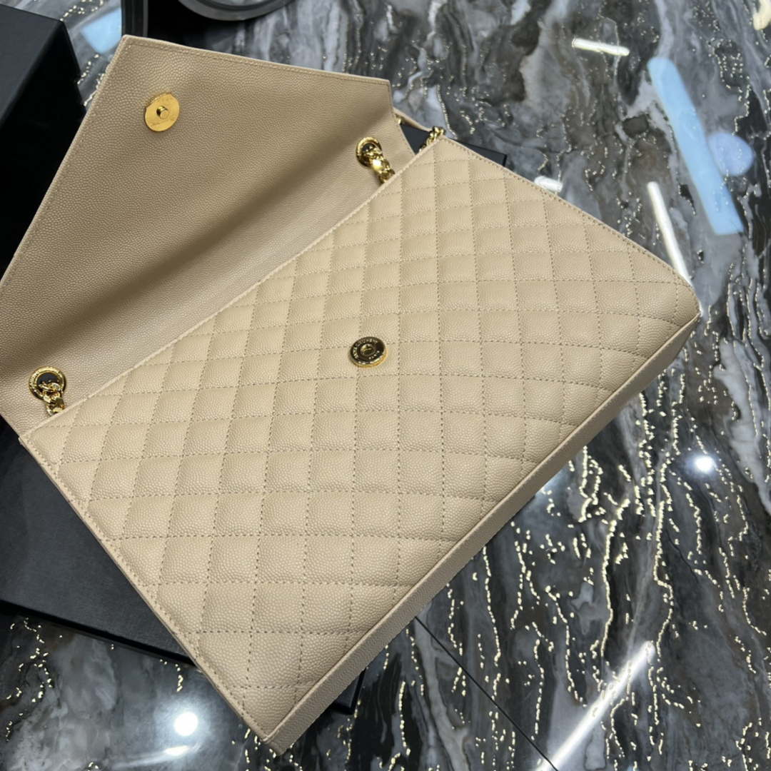 YSL 600166 Envelope Large In Quilted Grain De Poudre Embossed Leather Apricot - Default Title - View 8
