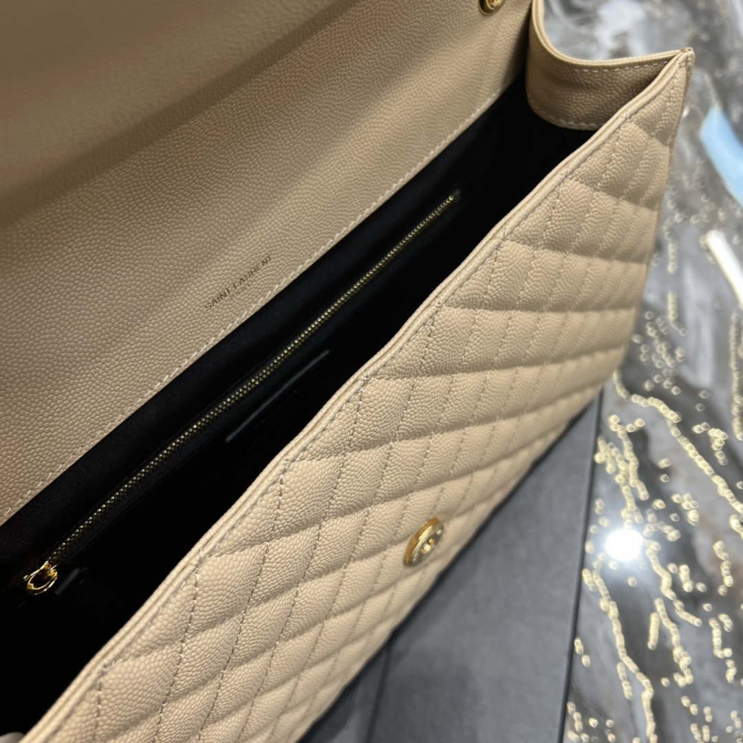 YSL 600166 Envelope Large In Quilted Grain De Poudre Embossed Leather Apricot - Default Title - View 9