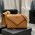 YSL 600166 Envelope Large In Quilted Grain De Poudre Embossed Leather Black Caramel - Default Title - View 1