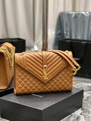 YSL 600166 Envelope Large In Quilted Grain De Poudre Embossed Leather Black Caramel - Default Title - View 2