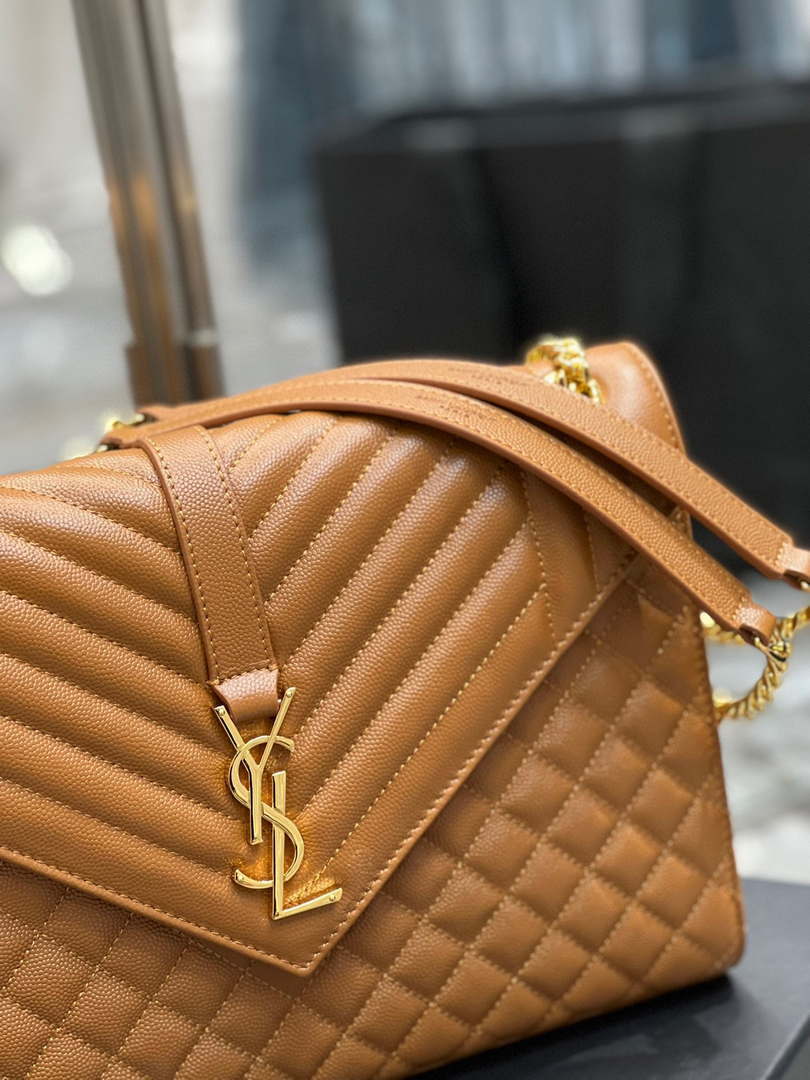 YSL 600166 Envelope Large In Quilted Grain De Poudre Embossed Leather Black Caramel - Default Title - View 4