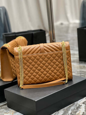 YSL 600166 Envelope Large In Quilted Grain De Poudre Embossed Leather Black Caramel - Default Title - View 6