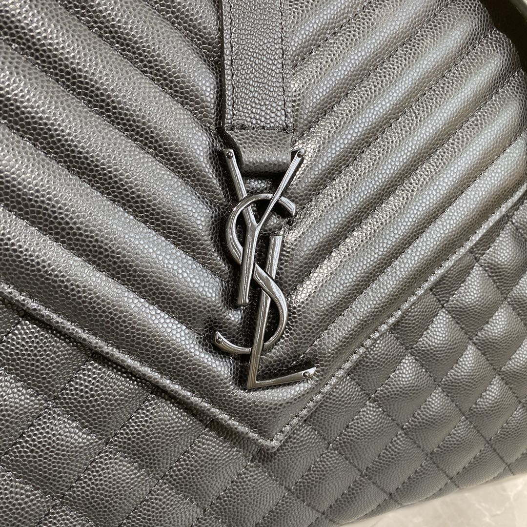 YSL 600166 Envelope Large In Quilted Grain De Poudre Embossed Leather Black With black logo