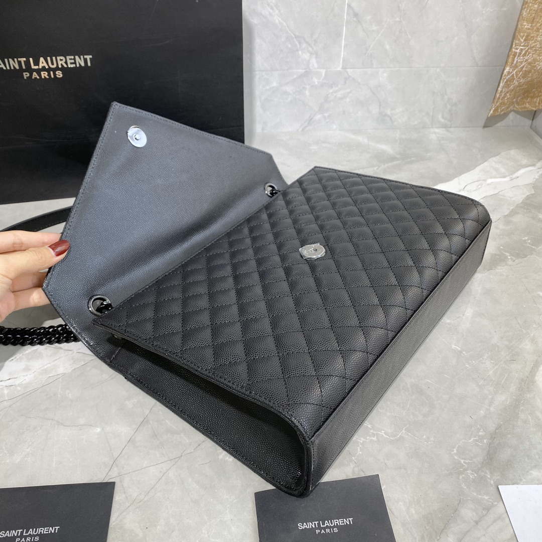 YSL 600166 Envelope Large In Quilted Grain De Poudre Embossed Leather Black With black logo - Default Title - View 7