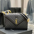 YSL 600166 Envelope Large In Quilted Grain De Poudre Embossed Leather Black V gird - Default Title - View 1