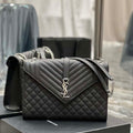 YSL 600166 Envelope Large In Quilted Grain De Poudre Embossed Leather Black Silver - Default Title - View 1