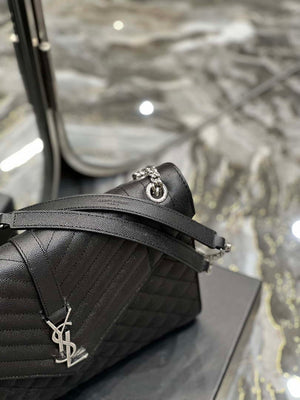 YSL 600166 Envelope Large In Quilted Grain De Poudre Embossed Leather Black Silver - Default Title - View 4