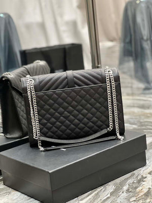 YSL 600166 Envelope Large In Quilted Grain De Poudre Embossed Leather Black Silver - Default Title - View 6