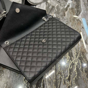 YSL 600166 Envelope Large In Quilted Grain De Poudre Embossed Leather Black Silver - Default Title - View 8