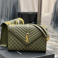 YSL 600166 Envelope Large In Quilted Grain De Poudre Embossed Leather Black Green - Default Title - View 1