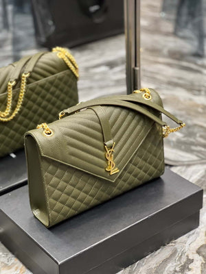 YSL 600166 Envelope Large In Quilted Grain De Poudre Embossed Leather Black Green - Default Title - View 4