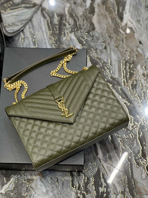 YSL 600166 Envelope Large In Quilted Grain De Poudre Embossed Leather Black Green - Default Title - View 7
