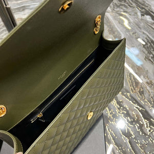 YSL 600166 Envelope Large In Quilted Grain De Poudre Embossed Leather Black Green - Default Title - View 9