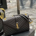 YSL 600166 Envelope Large In Quilted Grain De Poudre Embossed Leather Black - Default Title - View 1