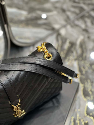 YSL 600166 Envelope Large In Quilted Grain De Poudre Embossed Leather Black - Default Title - View 3