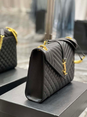 YSL 600166 Envelope Large In Quilted Grain De Poudre Embossed Leather Black - Default Title - View 4
