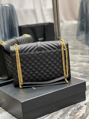 YSL 600166 Envelope Large In Quilted Grain De Poudre Embossed Leather Black - Default Title - View 5
