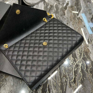 YSL 600166 Envelope Large In Quilted Grain De Poudre Embossed Leather Black - Default Title - View 7