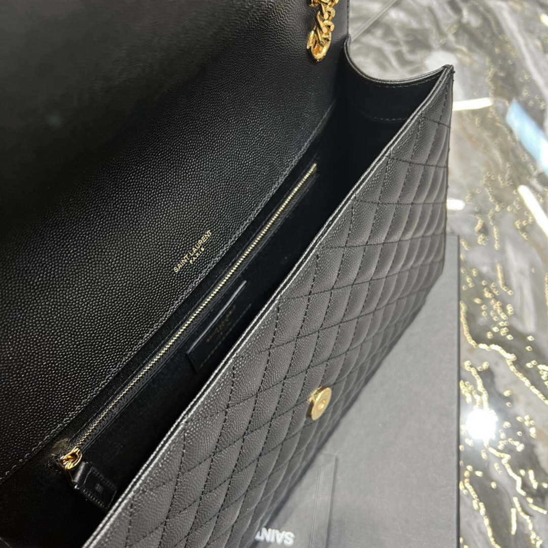 YSL 600166 Envelope Large In Quilted Grain De Poudre Embossed Leather Black - Default Title - View 8