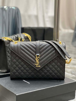 YSL 600166 Envelope Large In Quilted Grain De Poudre Embossed Leather Black - Default Title - View 9