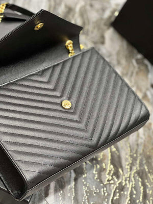 YSL 600166 Envelope Large In Quilted Grain De Poudre Embossed Leather Black V gird - Default Title - View 8