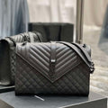 YSL 600166 Envelope Large In Quilted Grain De Poudre Embossed Leather Black V gird With Black Hardware - Default Title - View 1