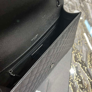 YSL 600166 Envelope Large In Quilted Grain De Poudre Embossed Leather Black V gird With Black Hardware - Default Title - View 9