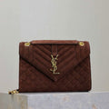 YSL 600185 Envelope Meduim In Dark Brown Suede Leather - Default Title - View 1