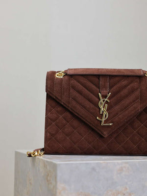 YSL 600185 Envelope Meduim In Dark Brown Suede Leather - Default Title - View 3