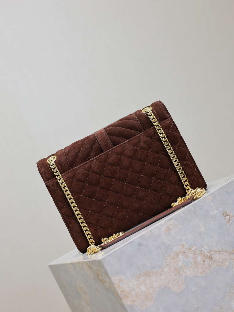 YSL 600185 Envelope Meduim In Dark Brown Suede Leather