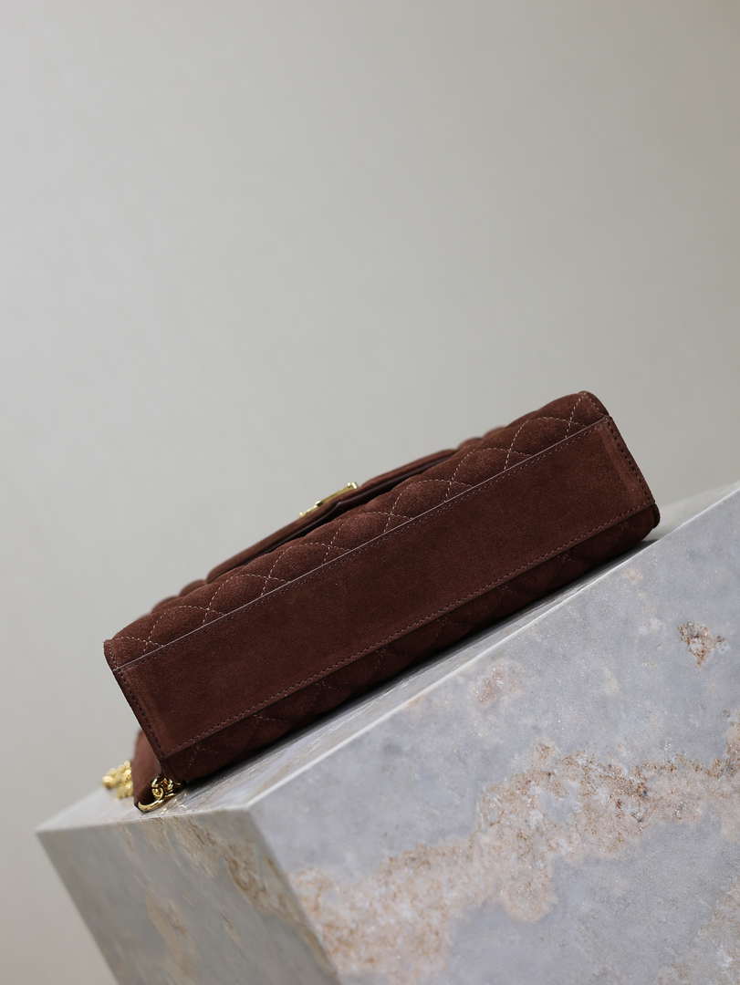 YSL 600185 Envelope Meduim In Dark Brown Suede Leather