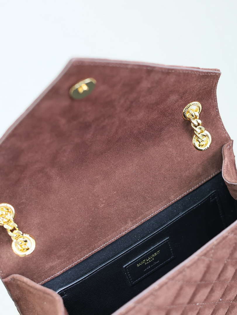 YSL 600185 Envelope Meduim In Dark Brown Suede Leather