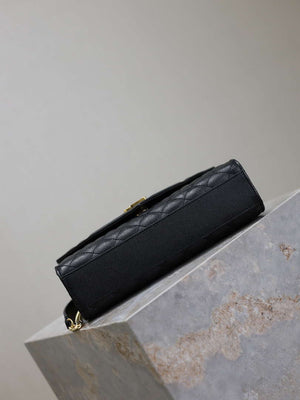 YSL 600185 Envelope Meduim In Quilted Grain De Poudre Embossed Leather Black Gold - Default Title - View 13