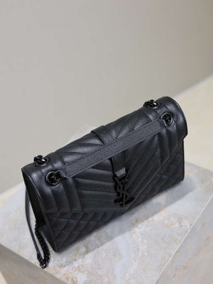 YSL 600185 Envelope Meduim In Quilted Grain De Poudre Embossed Leather Black with Black Hardware - Default Title - View 10