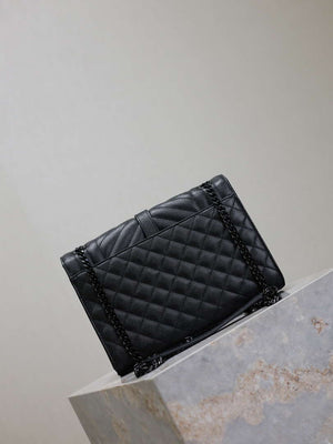 YSL 600185 Envelope Meduim In Quilted Grain De Poudre Embossed Leather Black with Black Hardware - Default Title - View 11